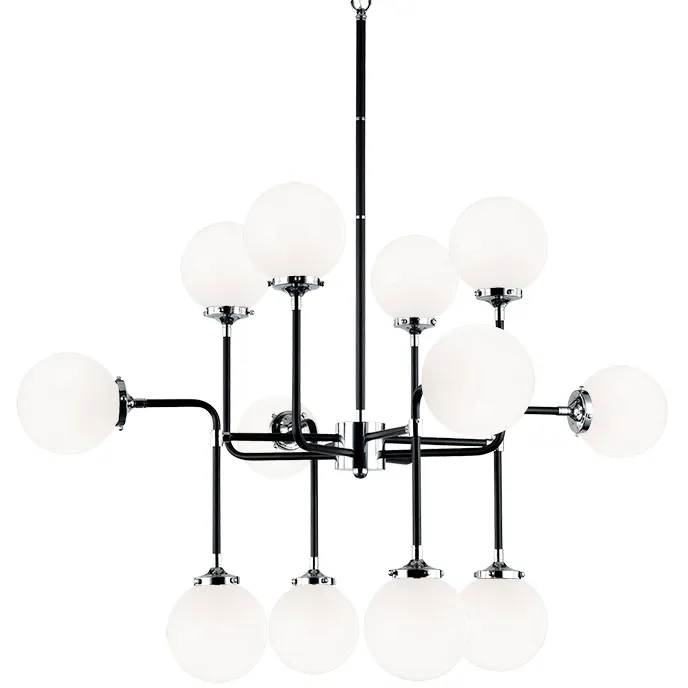 Particles 12 Light 38 inch Black and Chrome Pendant Ceiling Light in Chrome and Opal Glass