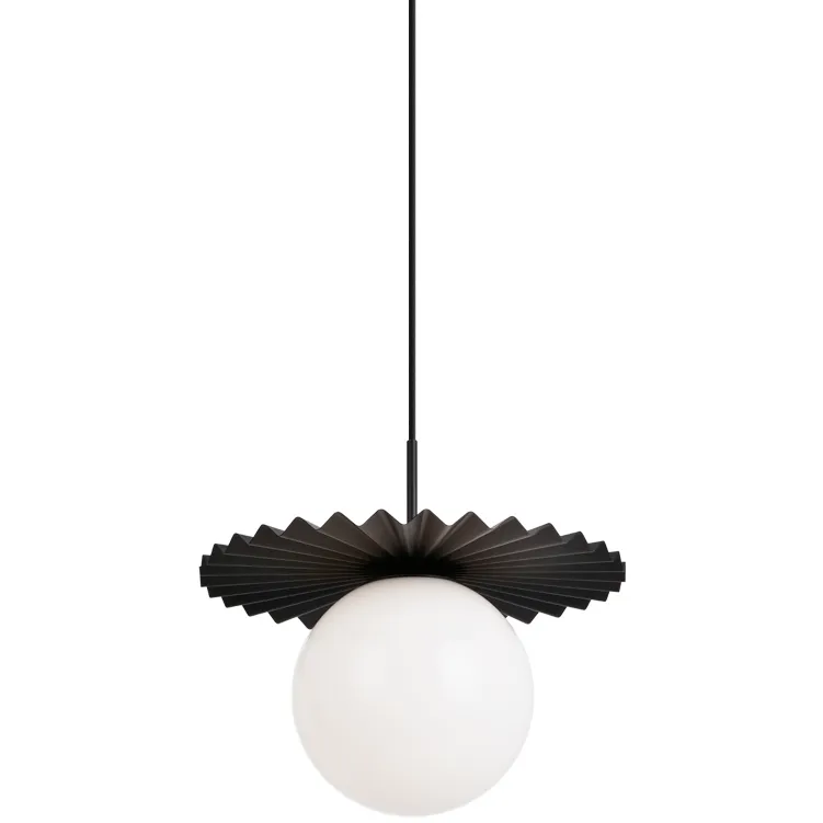 Modern Ruff 1 Light 13.88 inch Black Pendant Ceiling Light in Black and Opal Glass