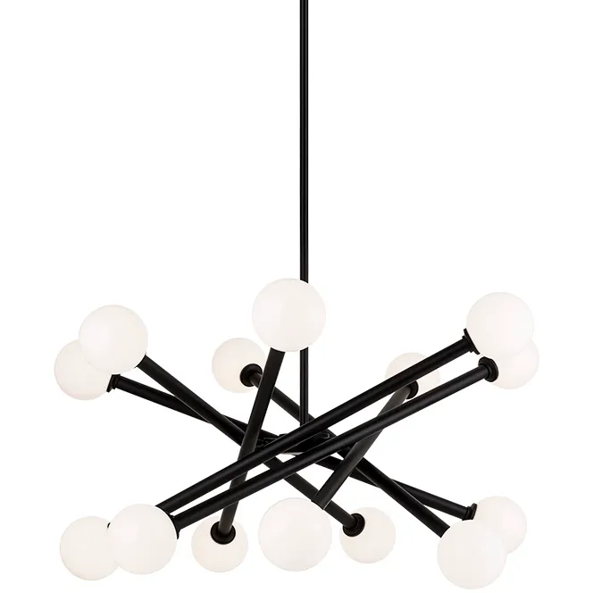 Matchstix 14 Light 34.75 inch Black Pendant Ceiling Light in Black and Opal Glass