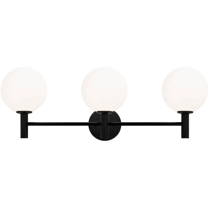 Cosmo 3 Light 26 inch Black Wall Sconce Wall Light in Black and Opal Glass