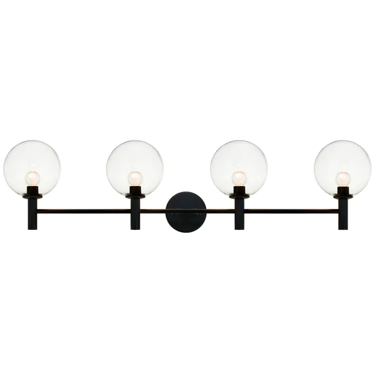 Cosmo 4 Light 36 inch Black Wall Sconce Wall Light in Black and Clear