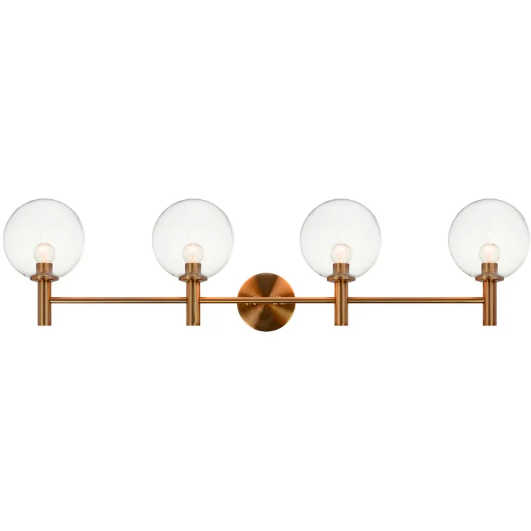 Cosmo 4 Light 36 inch Aged Gold Brass Wall Sconce Wall Light in Aged Gold Brass and Clear