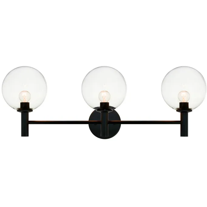 Cosmo 3 Light 26 inch Black Wall Sconce Wall Light in Black and Clear