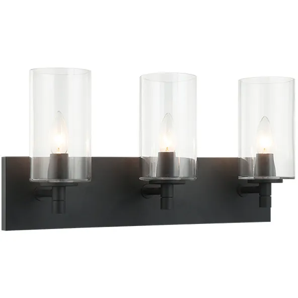 Candela 3 Light 20.88 inch Matte Black Wall Sconce Wall Light in Matte Black and Clear