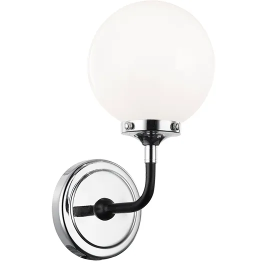 Particles 1 Light 5.88 inch Black and Chrome Wall Sconce Wall Light in Chrome and Opal Glass
