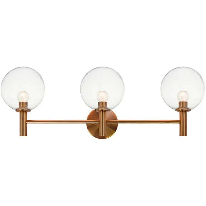 Cosmo 3 Light 26 inch Aged Gold Brass Wall Sconce Wall Light in Aged Gold Brass and Clear
