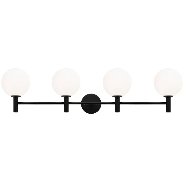 Cosmo 4 Light 36 inch Black Wall Sconce Wall Light in Black and Opal Glass