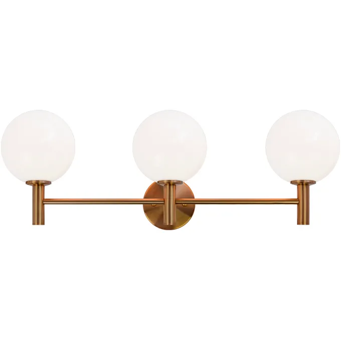 Cosmo 3 Light 26 inch Aged Gold Brass Wall Sconce Wall Light in Aged Gold Brass and Opal Glass