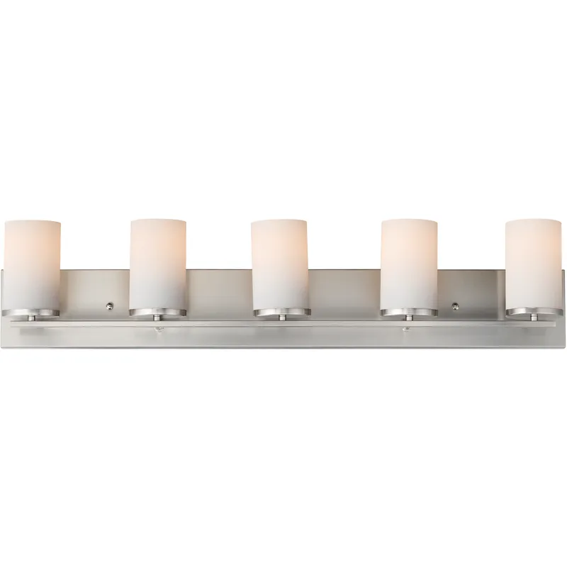 Lateral 5 Light 36 inch Satin Nickel Bath Vanity Wall Light in Satin White