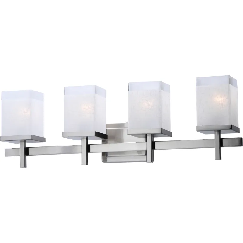 Tetra 4 Light 30 inch Satin Nickel Bath Vanity Wall Light in White Linen