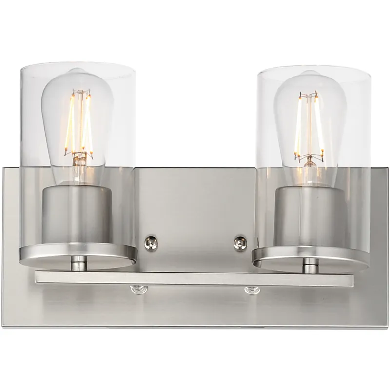 Lateral 2 Light 12 inch Satin Nickel Bath Vanity Wall Light in Clear