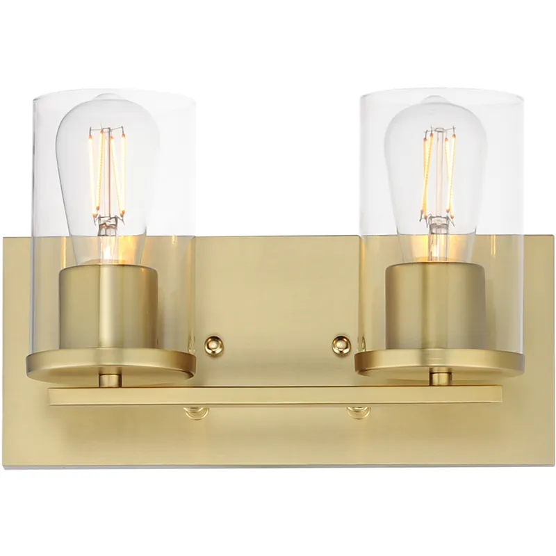 Lateral 2 Light 12 inch Satin Brass Bath Vanity Wall Light in Clear