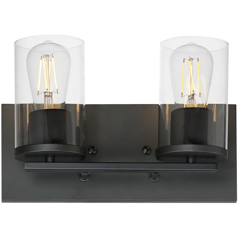 Lateral 2 Light 12 inch Black Bath Vanity Wall Light in Clear