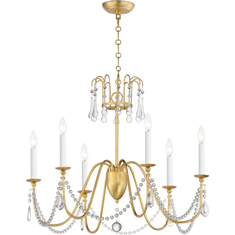 Plumette 6 Light 28 inch Gold Leaf Chandelier Ceiling Light