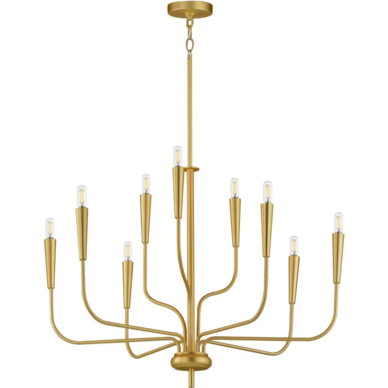 Vela 9 Light 32 inch Satin Brass Multi-Tier Chandelier Ceiling Light