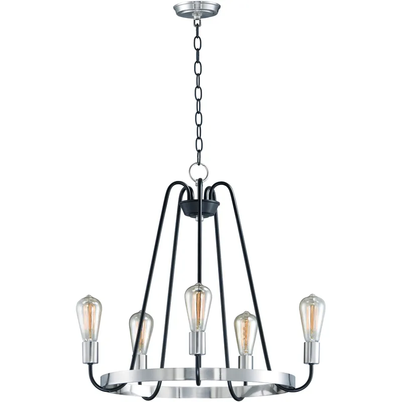 Haven 5 Light 23.75 inch Black and Satin Nickel Single-Tier Chandelier Ceiling Light