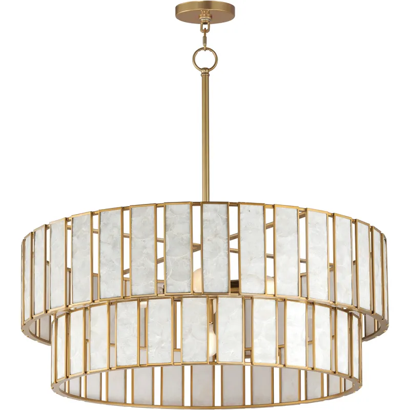Miramar 6 Light 32.75 inch Capiz and Natural Aged Brass Chandelier Ceiling Light