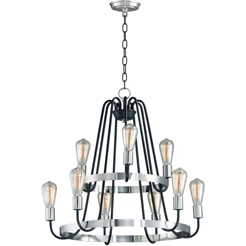 Haven 9 Light 27 inch Black and Satin Nickel Multi-Tier Chandelier Ceiling Light
