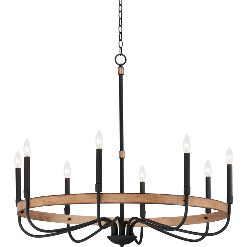 Franklin 8 Light 36 inch Driftwood and Black Chandelier Ceiling Light