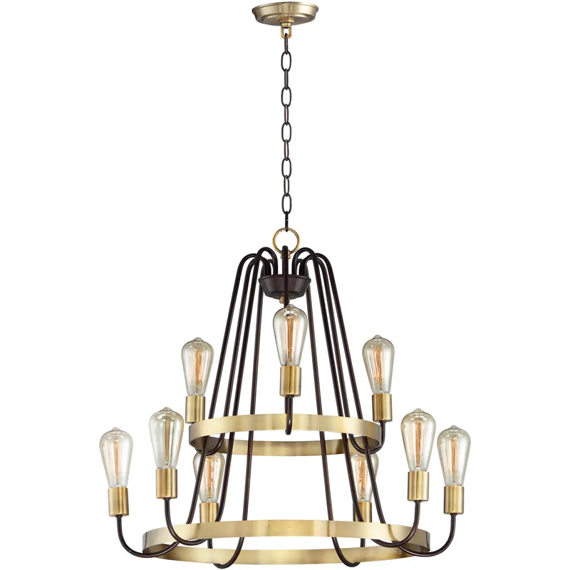 Haven 9 Light 27 inch Oil Rubbed Bronze and Antique Brass Multi-Tier Chandelier Ceiling Light