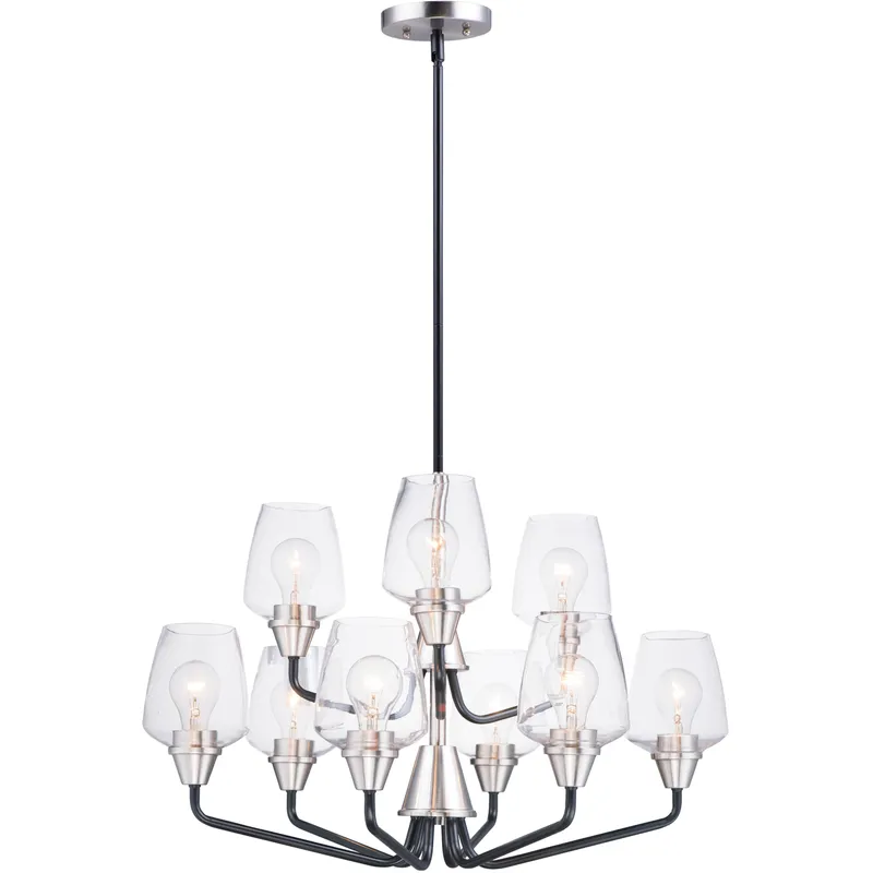 Goblet 9 Light 27 inch Black and Satin Nickel Multi-Tier Chandelier Ceiling Light