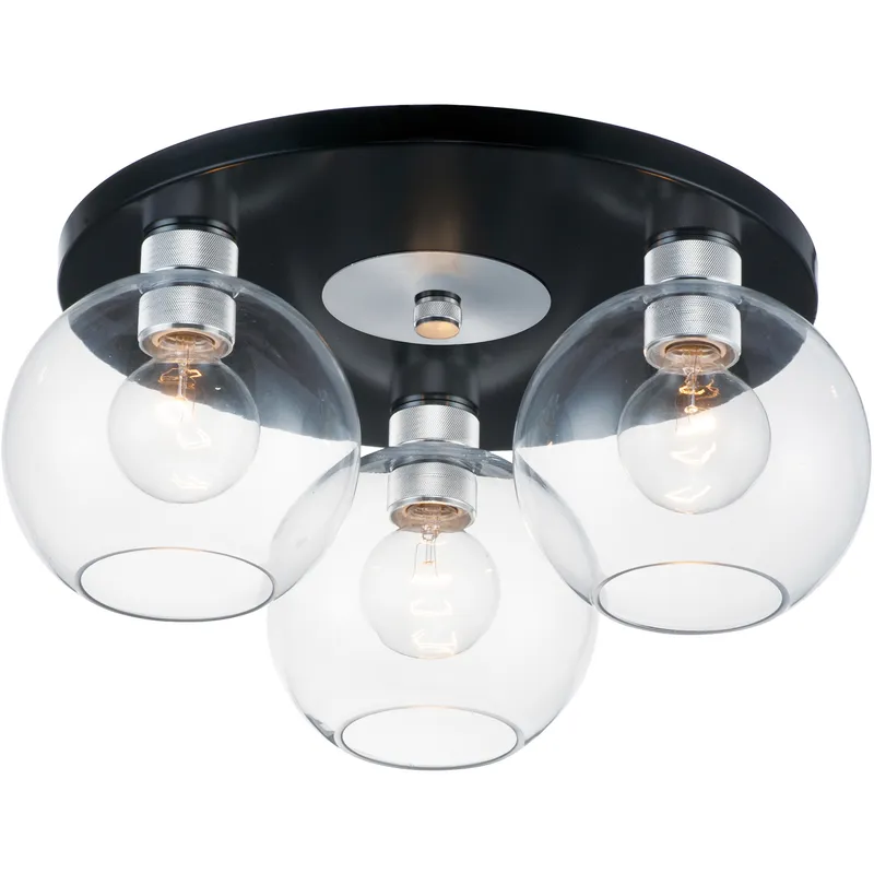 Vessel 3 Light 17 inch Black and Brushed Aluminum Flush Mount Ceiling Light