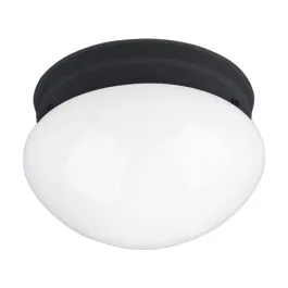 Maxim Lighting Essentials 8" 1-Light Flush Mount - White Glass Shade - 120V - Black