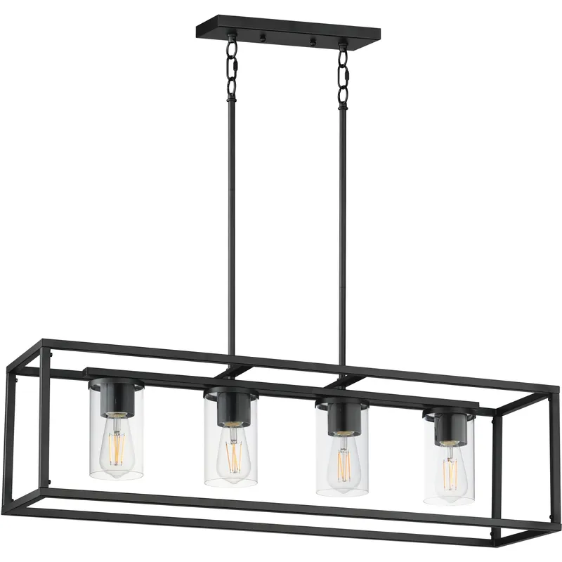Lateral 4 Light 36 inch Black Linear Pendant Ceiling Light in Clear