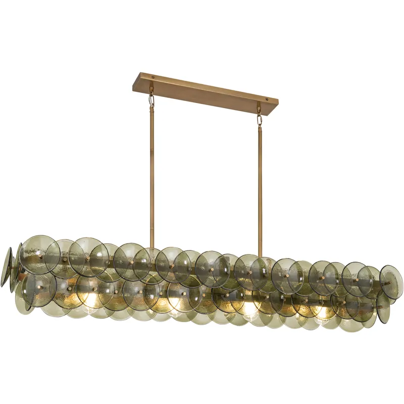 Loren 5 Light 54 inch Weathered Brass Linear Pendant Ceiling Light in Green Vintage
