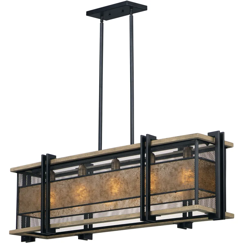 Boundry 5 Light 45.25 inch Black and Barn Wood and Antique Brass Linear Pendant Ceiling Light