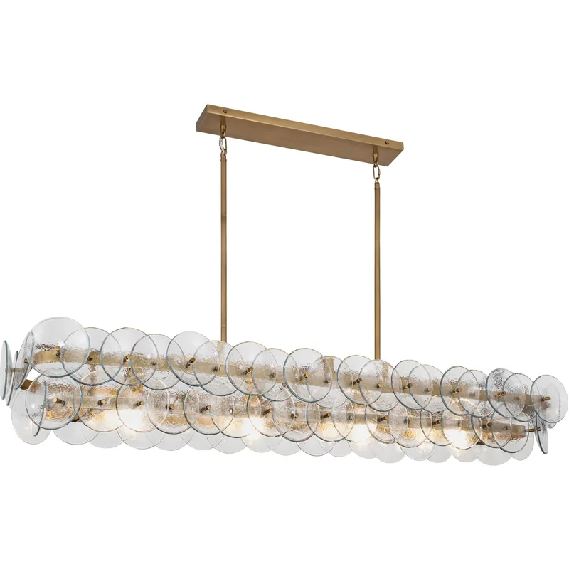 Loren 5 Light 54 inch Weathered Brass Linear Pendant Ceiling Light in Textured Clear