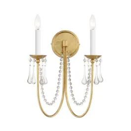 Maxim Lighting Plumette 2-Light Wall Sconce w/ Crystal - 120V - Gold Leaf