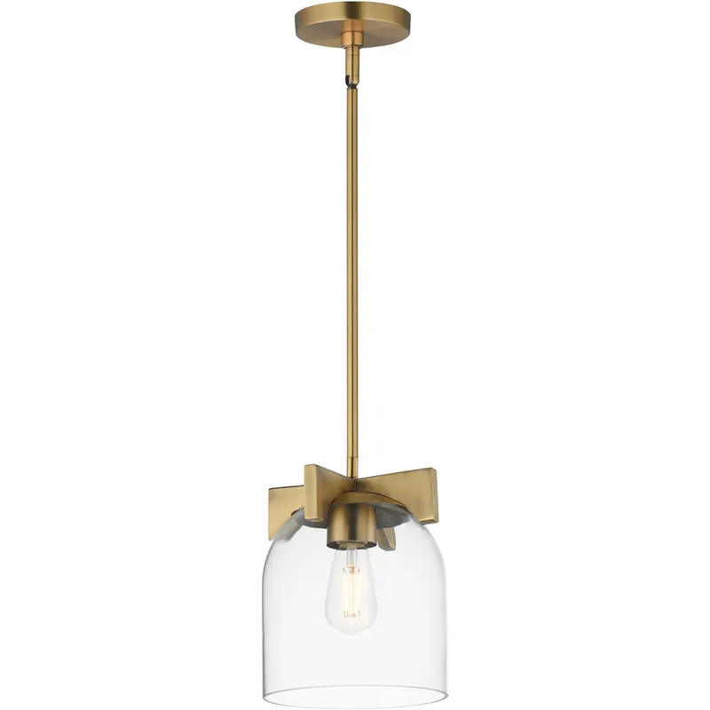 Scoop 1 Light 8 inch Natural Aged Brass Single Pendant Ceiling Light in Clear