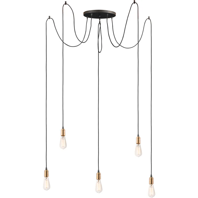 Early Electric 5 Light 13.75 inch Black and Antique Brass Multi-Light Pendant Ceiling Light