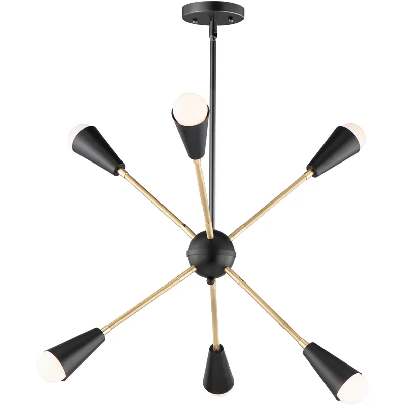Lovell LED 26 inch Black and Satin Brass Multi-Light Pendant Ceiling Light in Incandescent