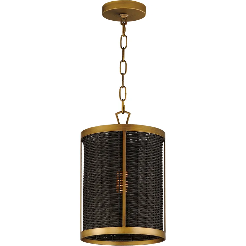 Rattan 1 Light 10 inch Natural Aged Brass Single Pendant Ceiling Light