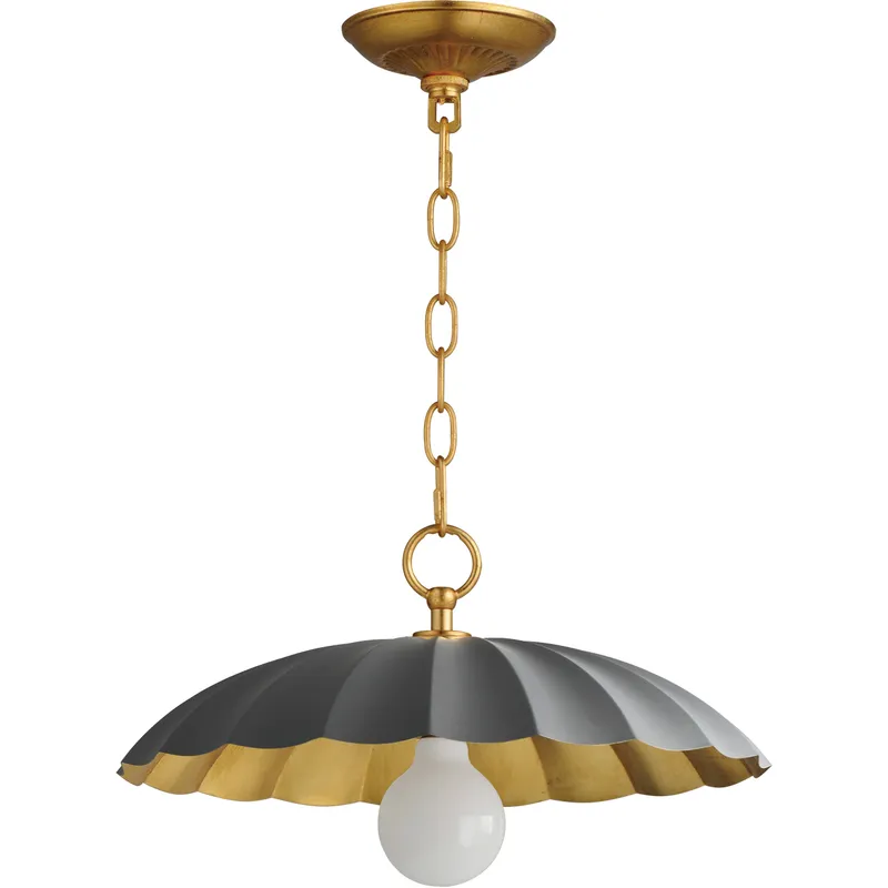 Primrose 1 Light 16 inch Dark Grey and Gold Leaf Single Pendant Ceiling Light