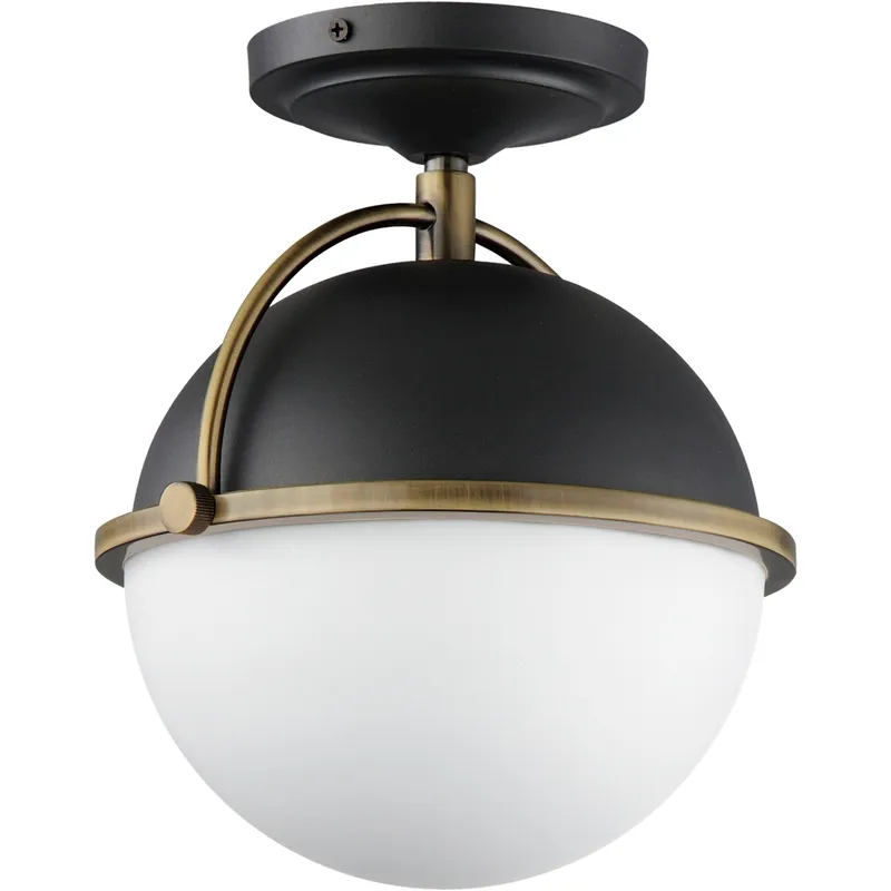 Duke 1 Light 9.5 inch Black and Weathered Brass Semi-Flush Mount Ceiling Light