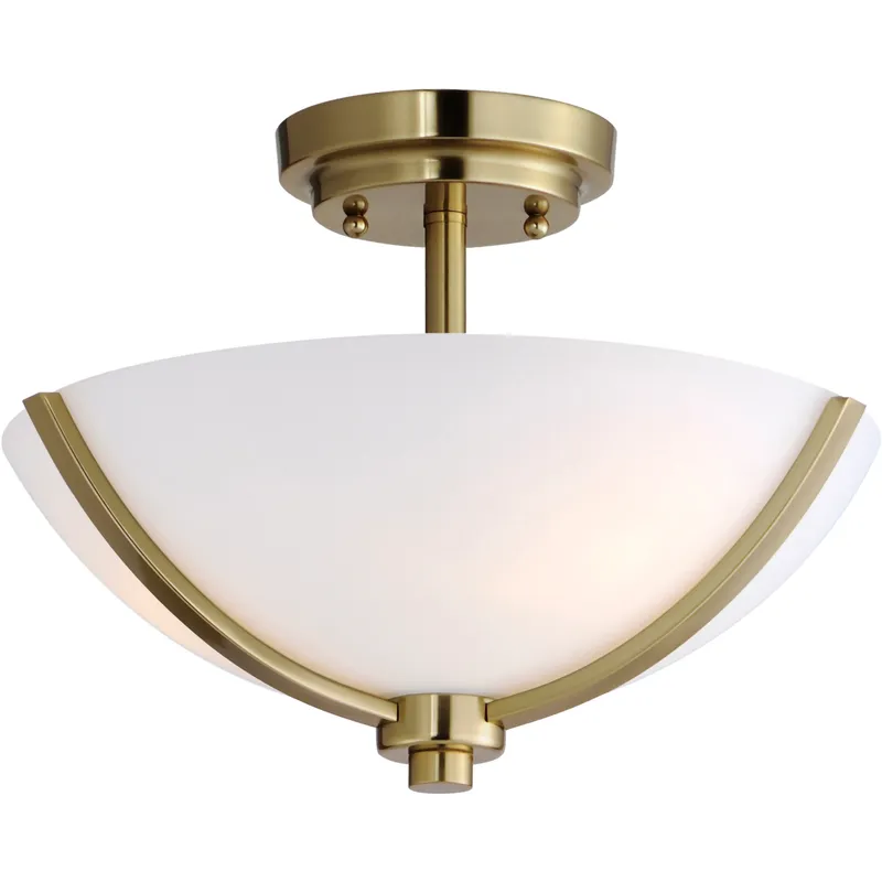 Deven 3 Light 14 inch Satin Brass Semi-Flush Mount Ceiling Light