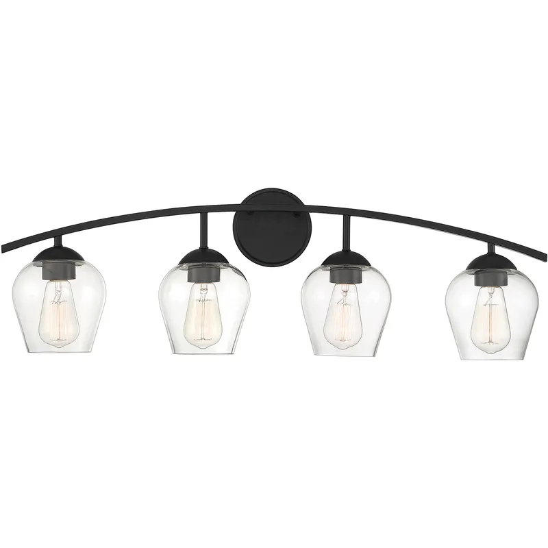 Transitional 4 Light 32.75 inch Matte Black Bathroom Vanity Light Wall Light