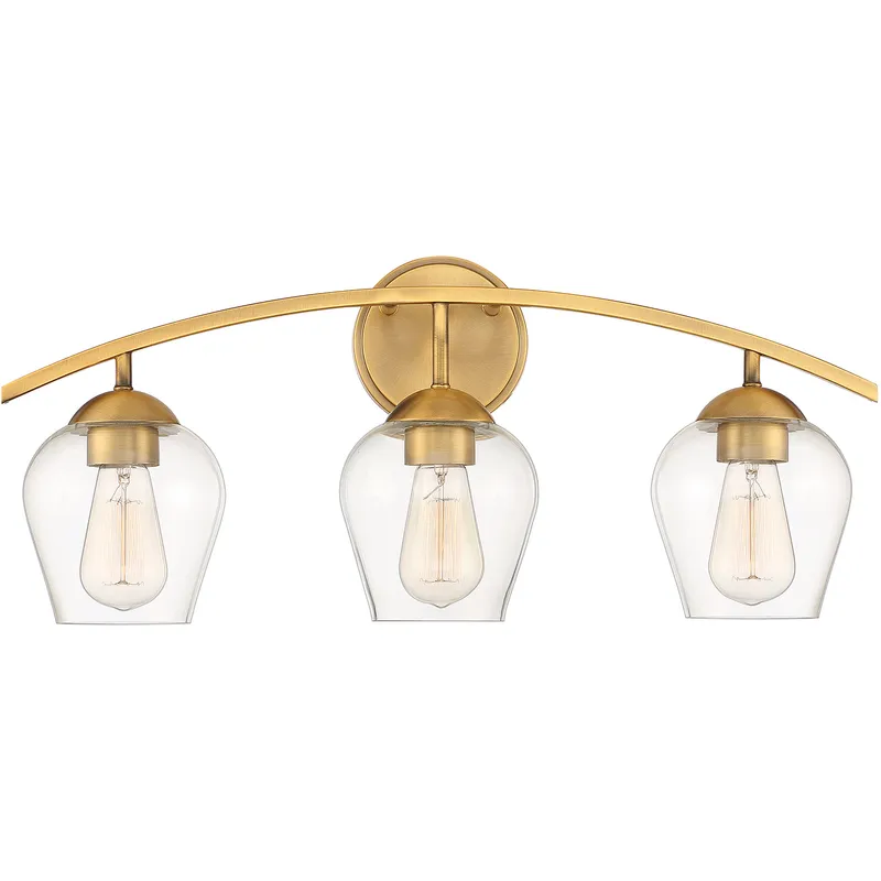 Transitional 3 Light 24 inch Natural Brass Bathroom Vanity Light Wall Light