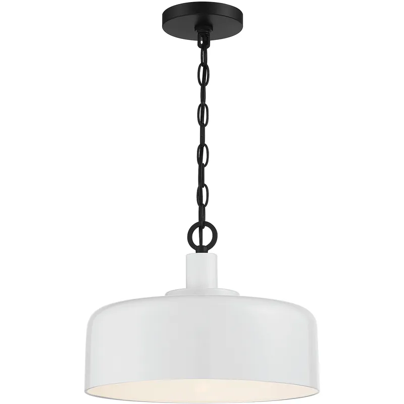 Farmhouse 1 Light 14 inch White with Black Pendant Ceiling Light