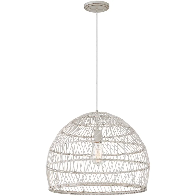 Bohemian 1 Light 20 inch White Rattan Pendant Ceiling Light