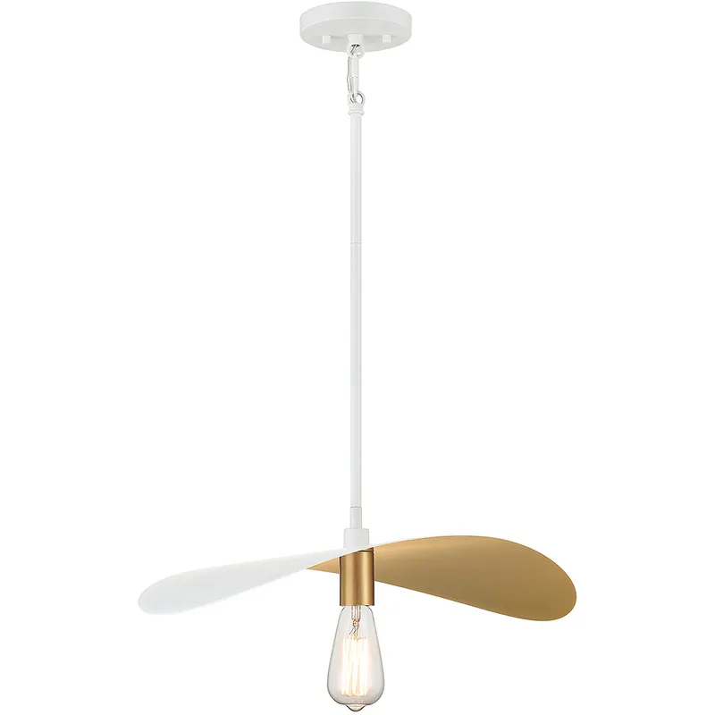 Stella 1 Light 20 inch White and Natural Brass Pendant Ceiling Light in White with Natural Brass