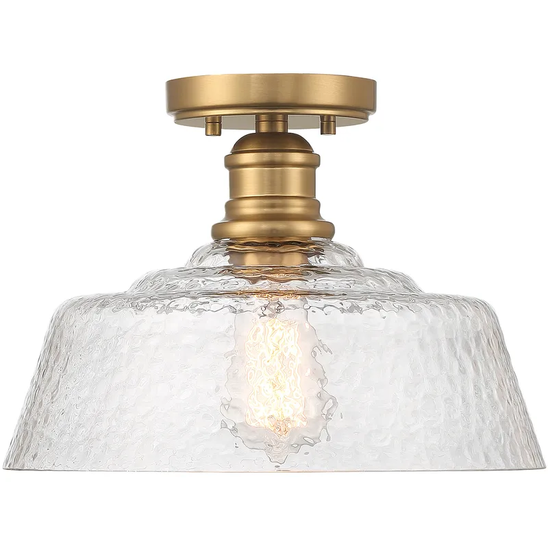 Vintage 1 Light 13 inch Natural Brass Semi-Flush Ceiling Light