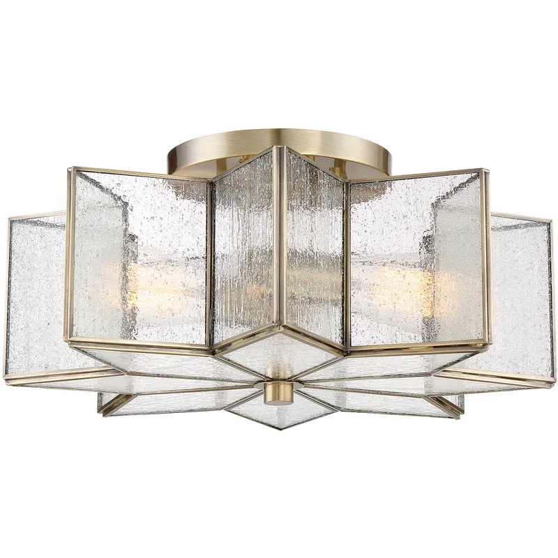 Modern 2 Light 16 inch Natural Brass Semi-Flush Ceiling Light