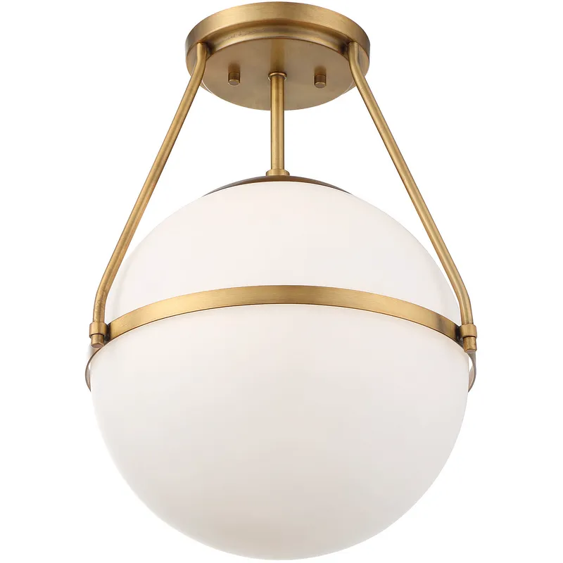 Mid-Century Modern 1 Light 13.25 inch Natural Brass Semi-Flush Ceiling Light