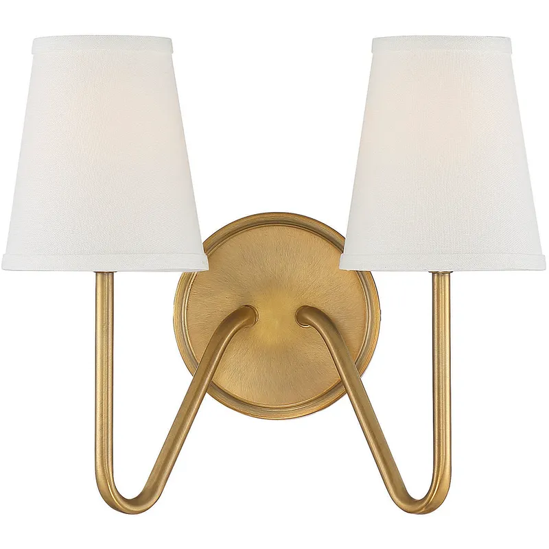 Modern 2 Light 13 inch Natural Brass Wall Sconce Wall Light