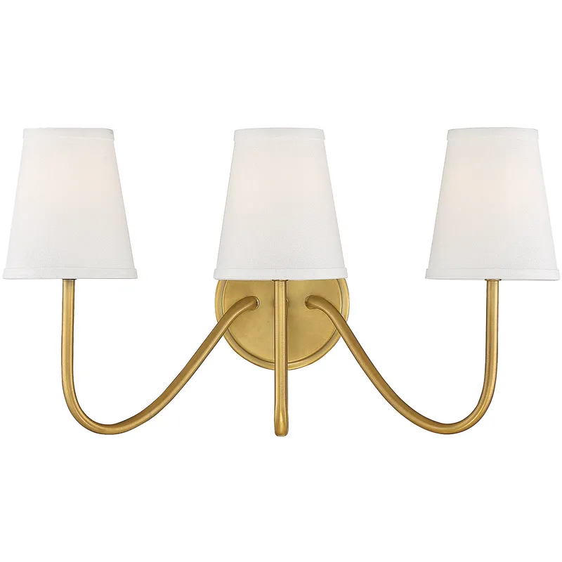 Modern 3 Light 20 inch Natural Brass Wall Sconce Wall Light