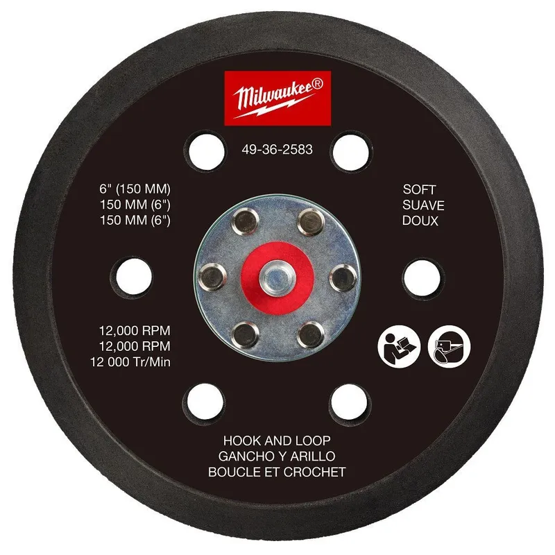 Milwaukee 6" Hook and Loop Sander Backing Pad - Soft